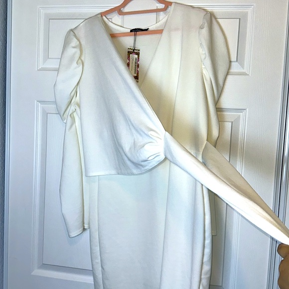 Boohoo Plus Puff Sleeve Wrap Tie Waist Dress - Picture 4 of 5